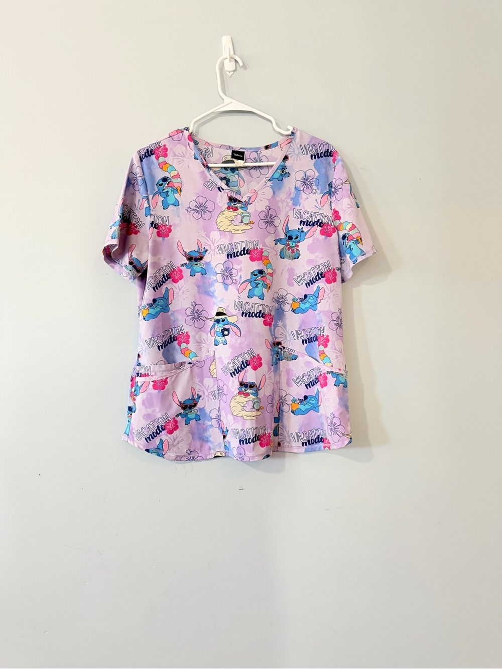 Women’s Lavender Disney Stitch Print Scrub Top